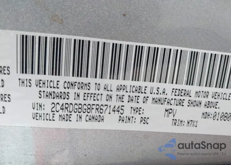 2015 Dodge Grand Caravan Se Plus from USA, damaged, VIN 2C4RDGBG8FR671445